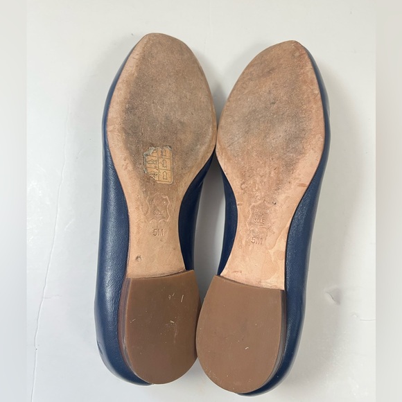 Tory Burch Blue navy leather ballet Flats with Gold logo size 5M - Picture 7 of 10